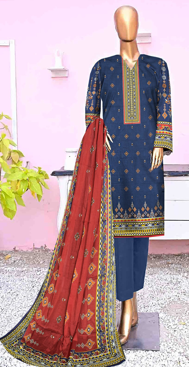 MOONLIGHT 3PC SELF JACQURD DIGITAL PRINT LAWN