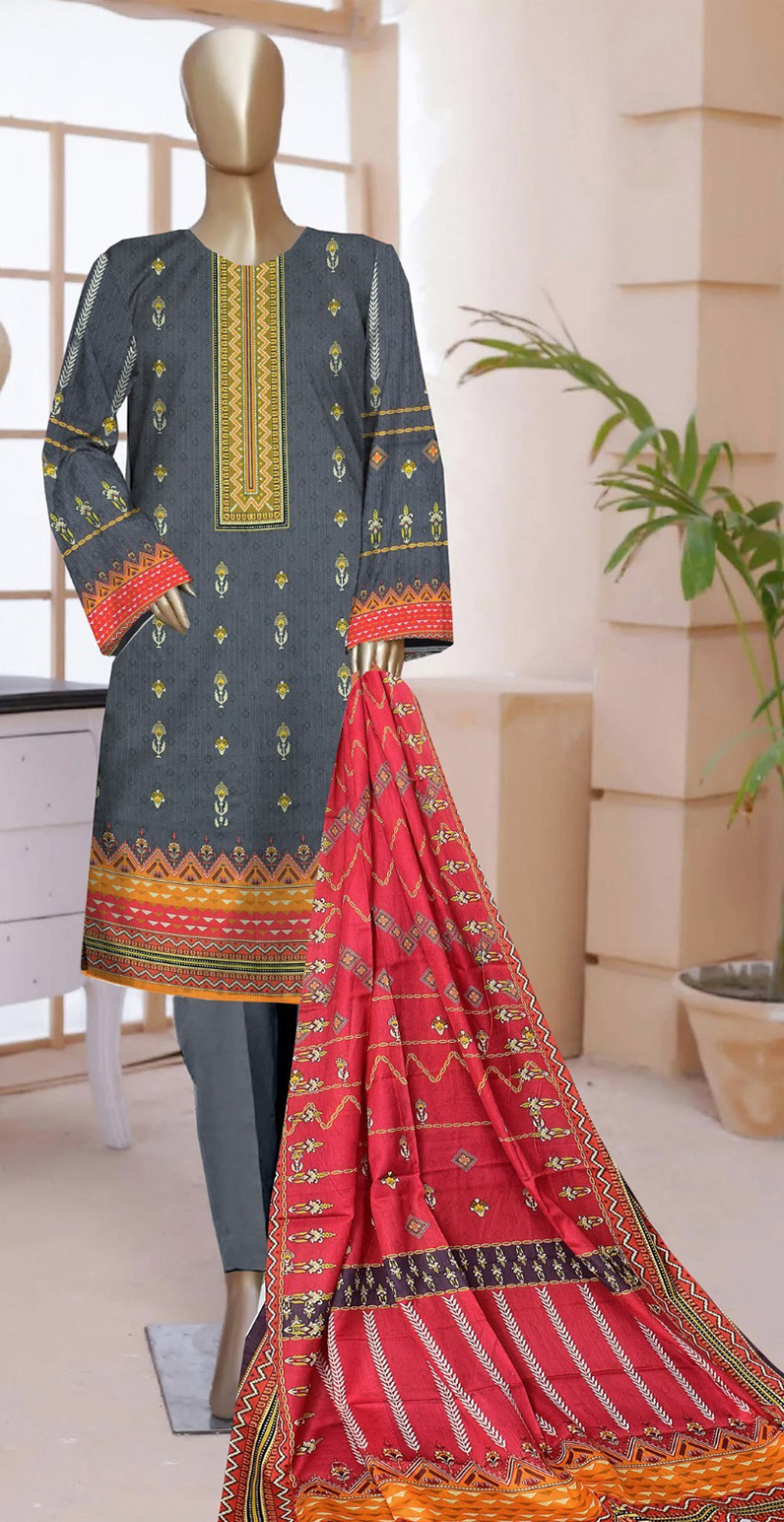 MOONLIGHT 3PC SELF JACQURD DIGITAL PRINT LAWN