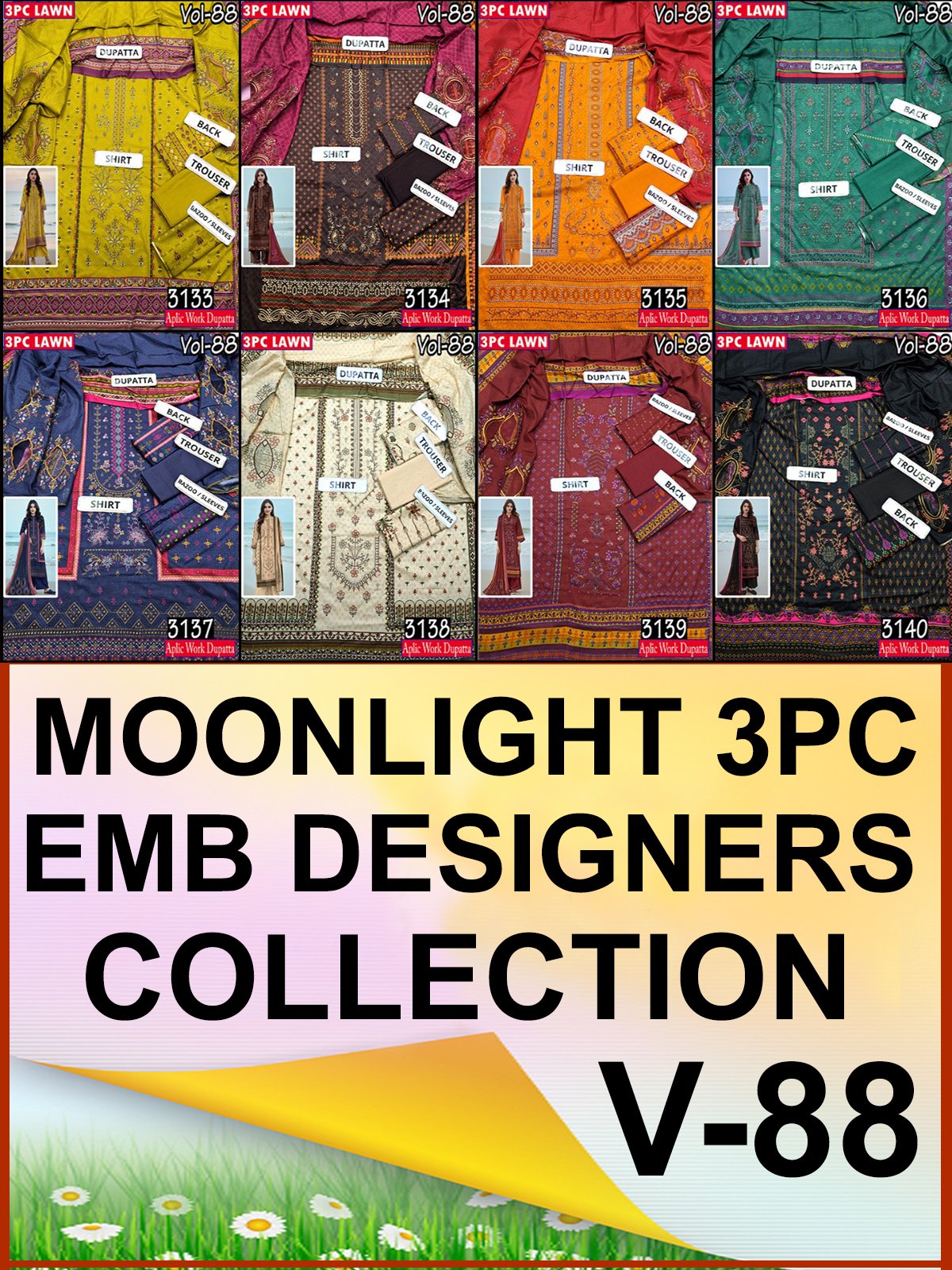 MOONLIGHT 3PC EMBROIDERED DIGITAL PRINTED PREMIUM LAWN