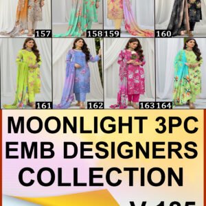 MOONLIGHT 3PC EMBR SEQUIN BANA DORA PRINTED APLIC WORK DESIGNER VOL-185-Set Of 8 Dresses