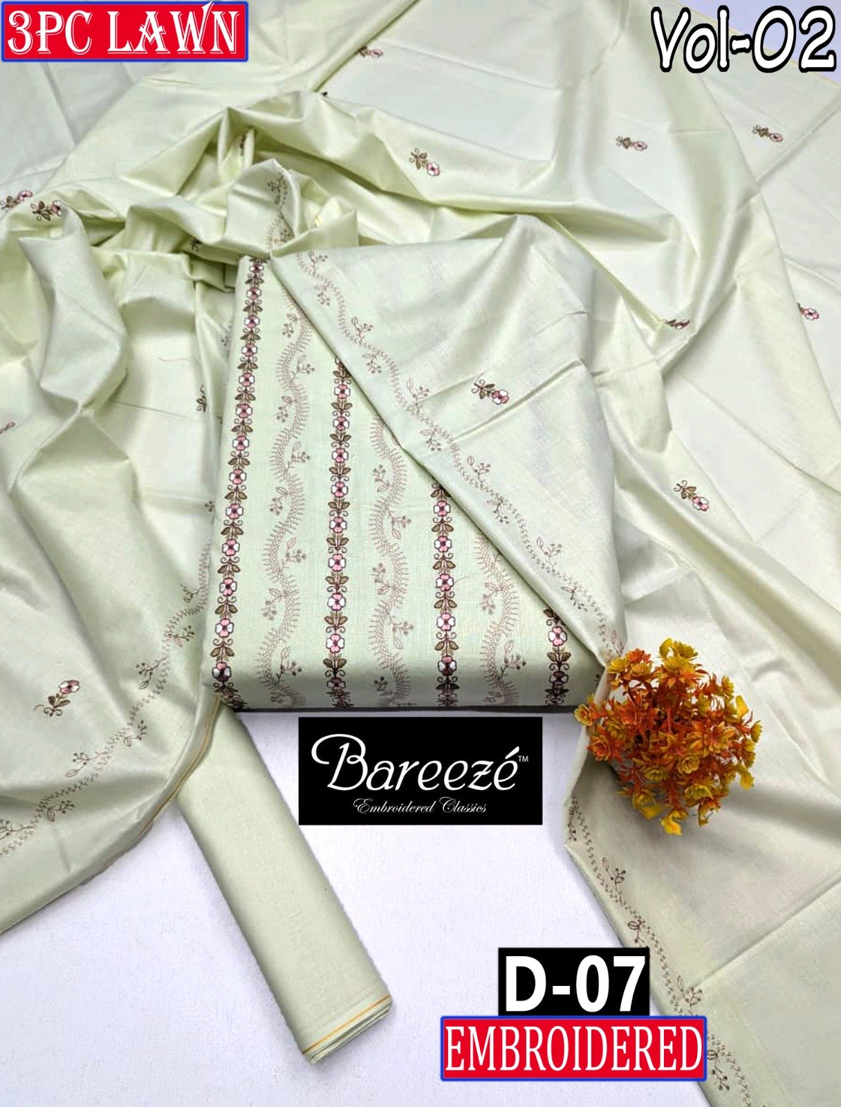 BAREEZE 3PC LAWN EMBROIDERED COLLECTION