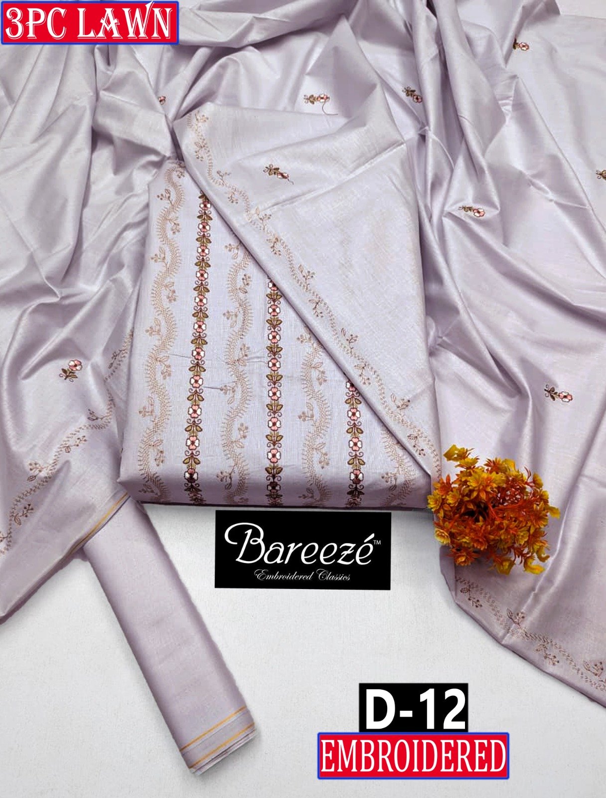 BAREEZE 3PC LAWN EMBROIDERED COLLECTION