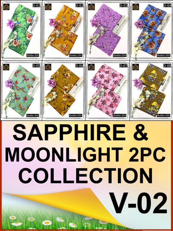 SAPPHIRE MOONLIGHT 2PC ALL OVER KHADDAR DIGITAL PRINTED VOL-02-Set Of 08 Dresses