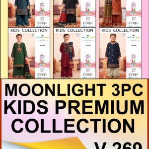 MOONLIGHT KIDS 3PC DHANAK EMBROIDERED WITH 3D PASHMINA SHAWL VOL-269-Set Of 06 Dresses
