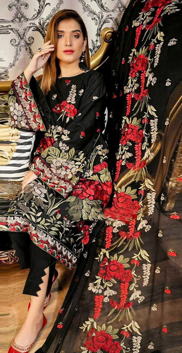 MIX BRANDS 3PC EMBROIDERED LUXURY DESIGNER DHANAK VOL-01-D#1104