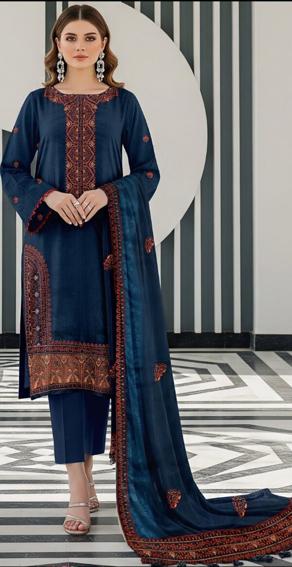 MOONLIGHT 3PC EMBROIDERED DAMAN DHANAK 04 BORDER JACQUARD SHAWL VOL-122-3545