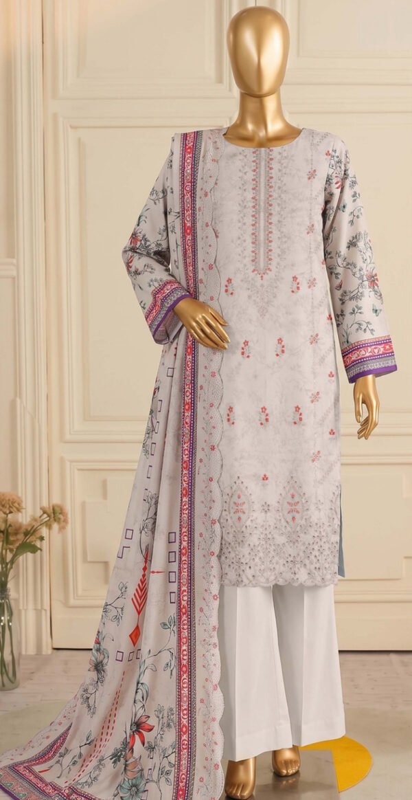 BIN SAEED 3PC EMBR SEQUIN APLIC WORK BOARING DIGITAL PRINTED LINEN CUTWORK VOL-266-D-752