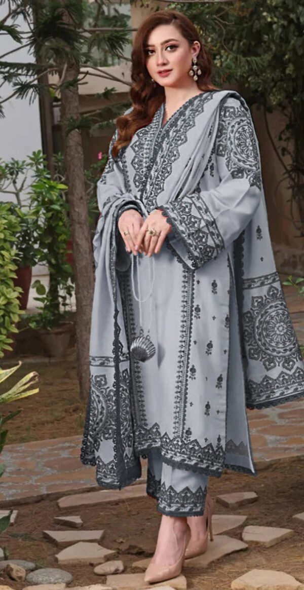 MIX BRANDS 3PC EMBROIDERED LUXURY DESIGNER DHANAK VOL-01-D#653