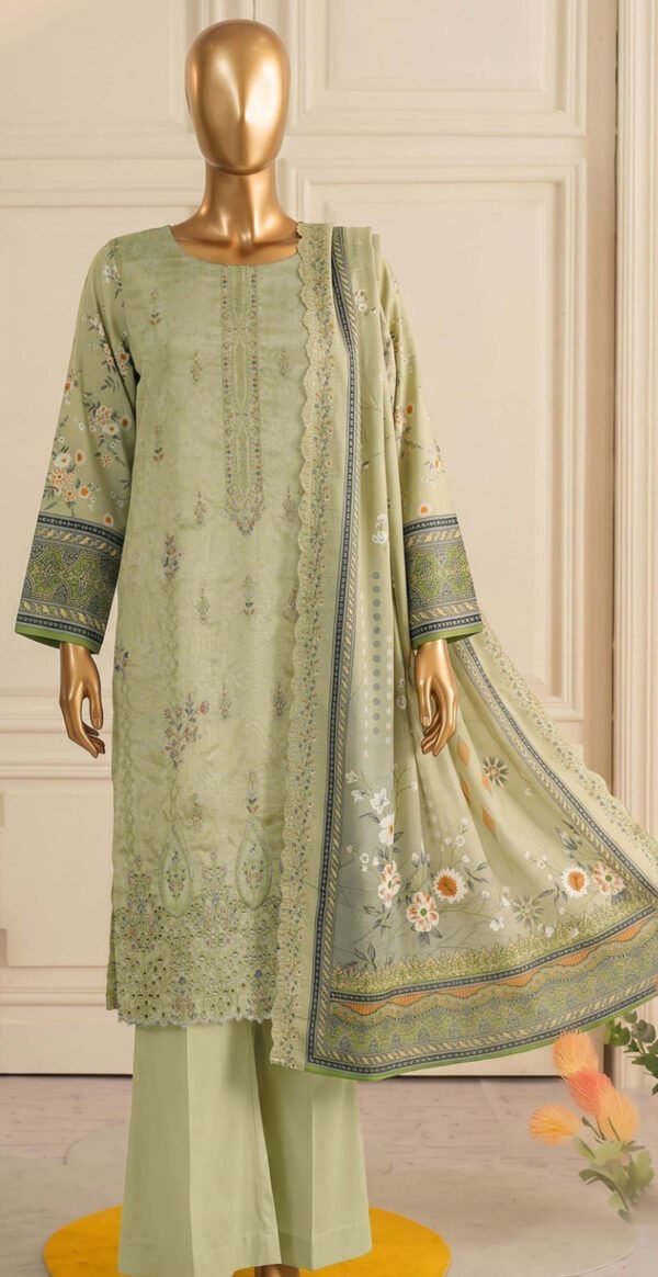BIN SAEED 3PC EMBR SEQUIN APLIC WORK BOARING DIGITAL PRINTED LINEN CUTWORK VOL-266-D-754