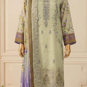 BIN SAEED 3PC EMBR SEQUIN APLIC WORK BOARING DIGITAL PRINTED LINEN CUTWORK VOL-266-D-758