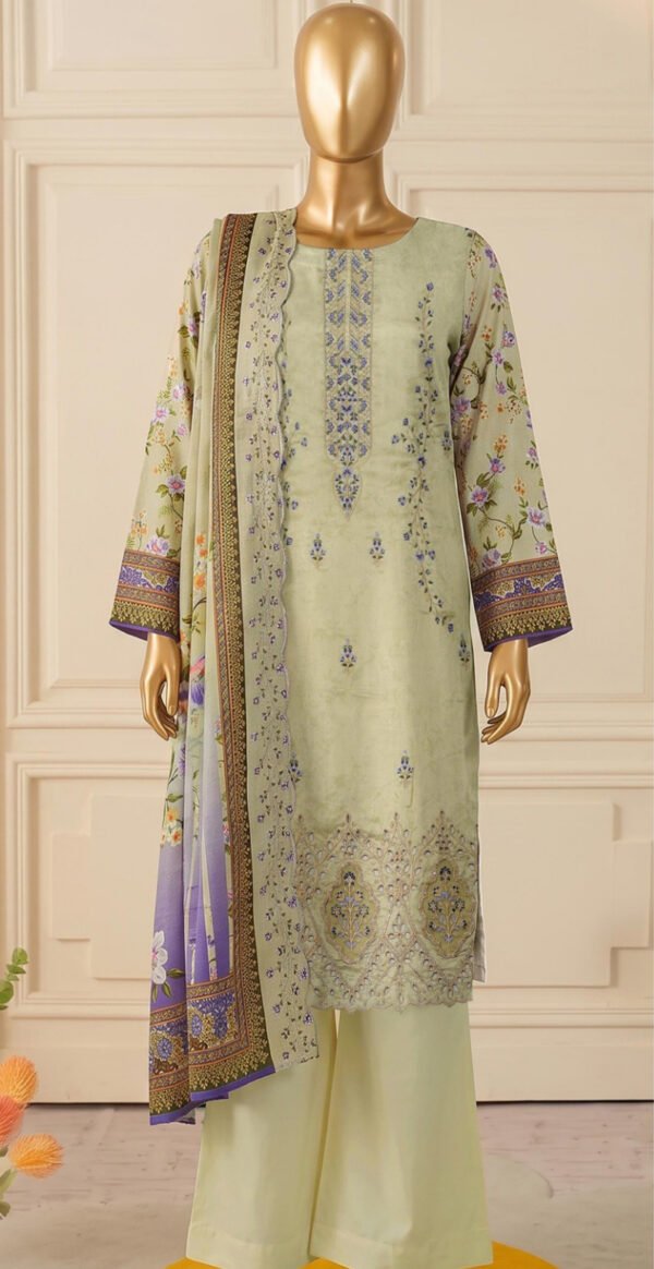 BIN SAEED 3PC EMBR SEQUIN APLIC WORK BOARING DIGITAL PRINTED LINEN CUTWORK VOL-266-D-758