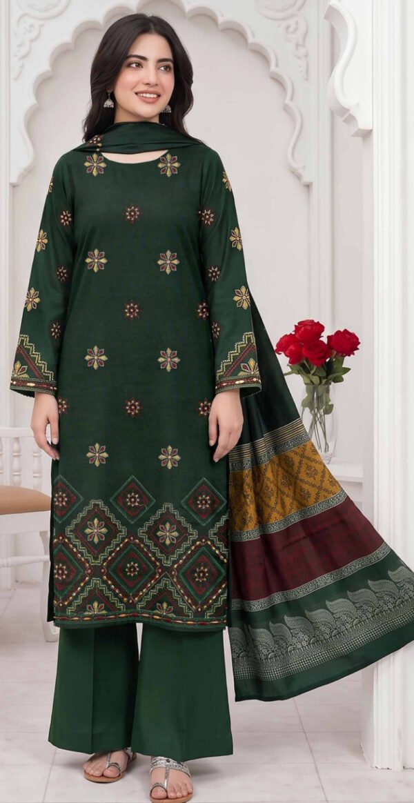 MINAHIL ZAREEN 3PC EMBR SEQUIN DAMAN DHANAK JACQUARD WOOL SHAWL VOL-297-D-901