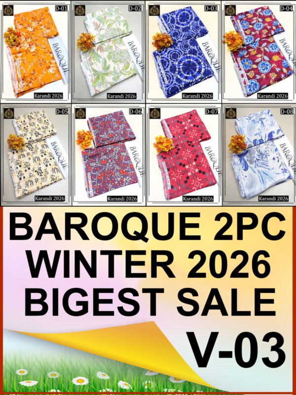 BAROQUE 2PC ALL OVER KARANDI DIGITAL PRINTED VOL-03-Set Of 08 Dresses