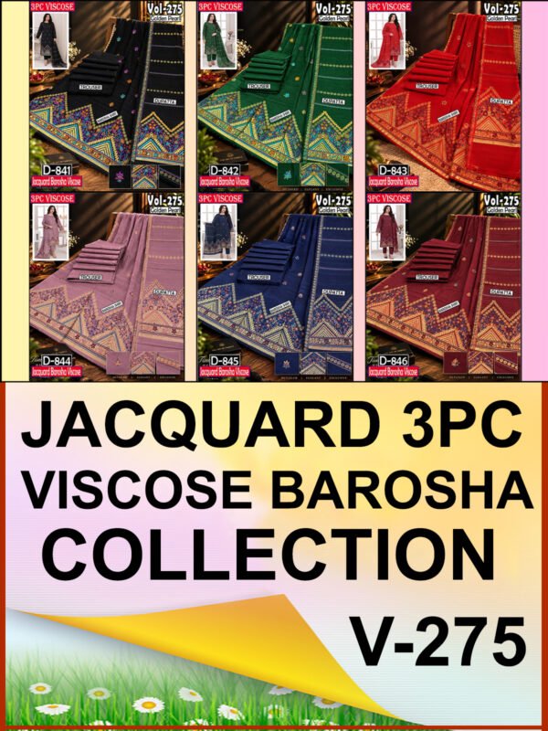 JACQUARD VISCOSE BAROSHA 3PC GOLDEN PEARL PREMIUM VOL-275-Set Of 06 Dresses