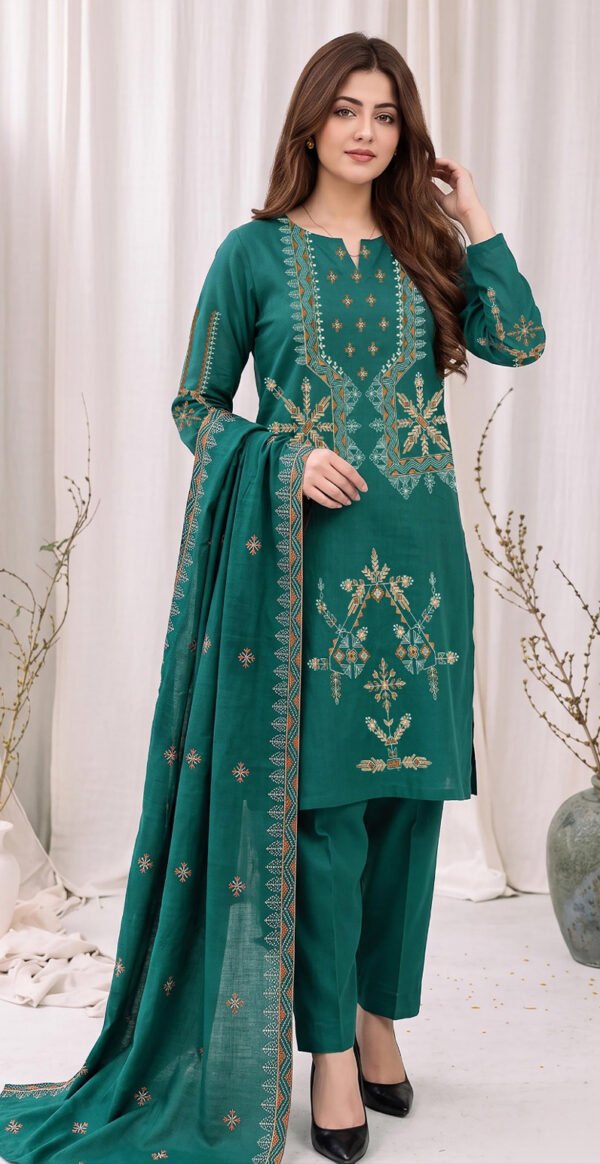SM 3PC EMBROIDERED DHANAK PREMIUM EMBR SHAWL WINTER VOL-295-D-892