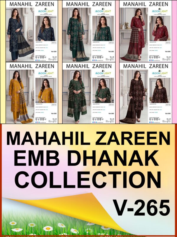 DHANAK 3PC EMBROIDERED SEQUIN MINAHIL ZAREEN JACQUARD WOOL SHAWL DESIGNER VOL-265-Set Of 06 Dresses