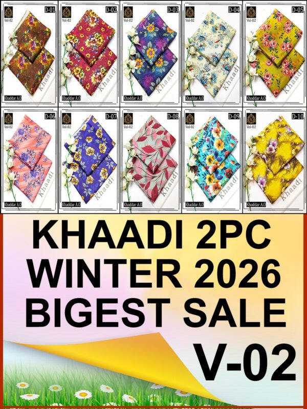 KHAADI 2PC ALL OVER KHADDAR DIGITAL PRINTED VOL-02-SET OF 10 DRESSES