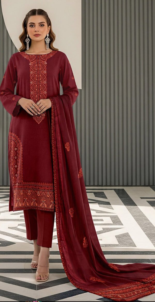 MOONLIGHT 3PC EMBROIDERED DAMAN DHANAK 04 BORDER JACQUARD SHAWL VOL-122-3546