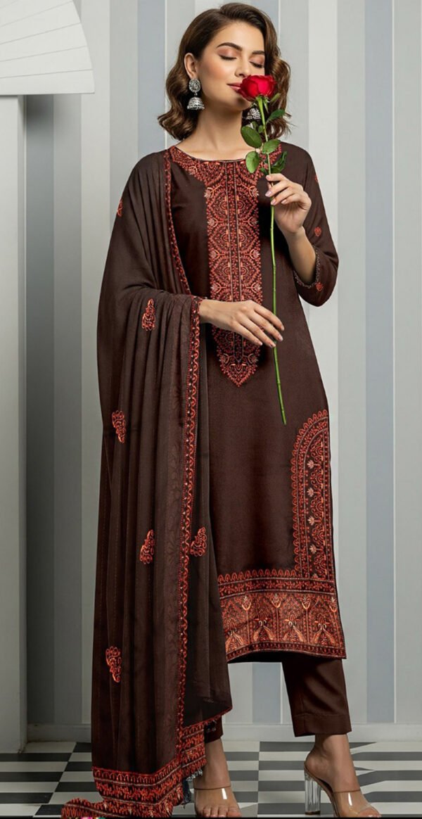 MOONLIGHT 3PC EMBROIDERED DAMAN DHANAK 04 BORDER JACQUARD SHAWL VOL-122-3548