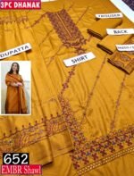 MIX BRANDS 3PC EMBROIDERED LUXURY DESIGNER DHANAK VOL-01-D#652