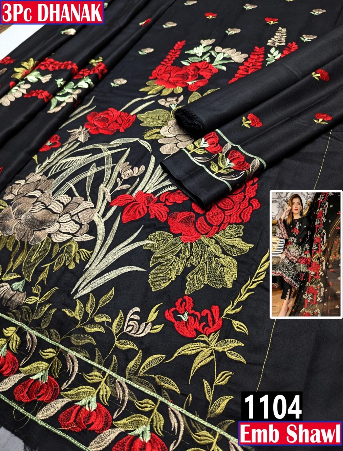 MIX BRANDS 3PC EMBROIDERED LUXURY DESIGNER DHANAK VOL-01-D#1104