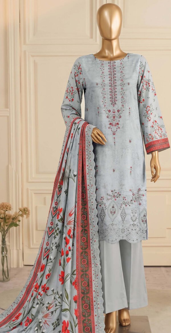 BIN SAEED 3PC EMBR SEQUIN APLIC WORK BOARING DIGITAL PRINTED LINEN CUTWORK VOL-266-D-755