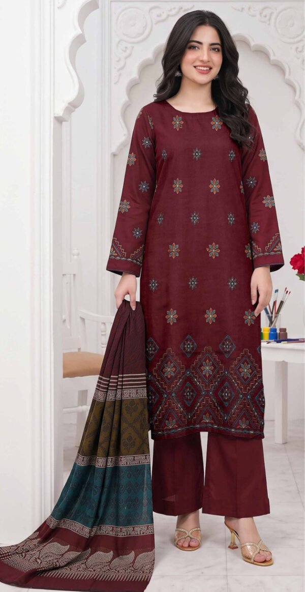MINAHIL ZAREEN 3PC EMBR SEQUIN DAMAN DHANAK JACQUARD WOOL SHAWL VOL-297-D-904