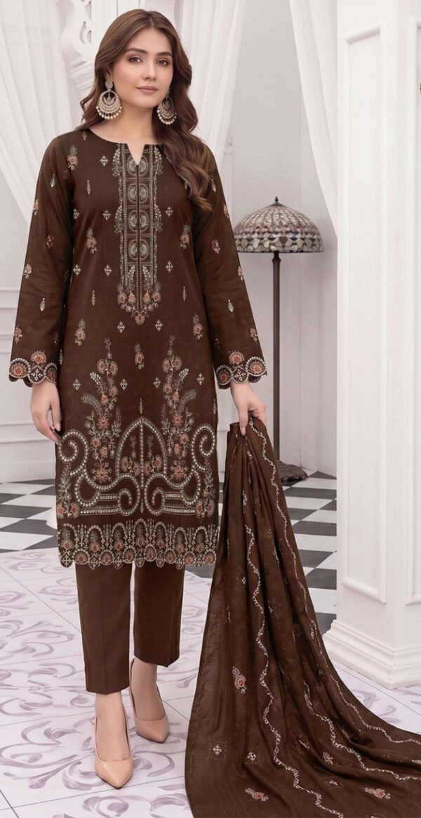 CHAMKI DHANAK 3PC JACQUARD ROYAL ZARI EMBROIDERED SEQUIN DESIGNER VOL-253-D-626