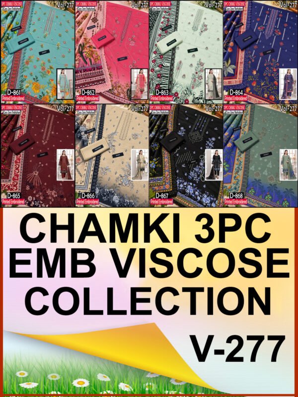 CHAMKI VISCOSE 3PC COCO ZARA SHAHJAHAN EMBROIDERED DIGITAL PRINTED DESIGNER VOL-277-Set Of 08 Dresses