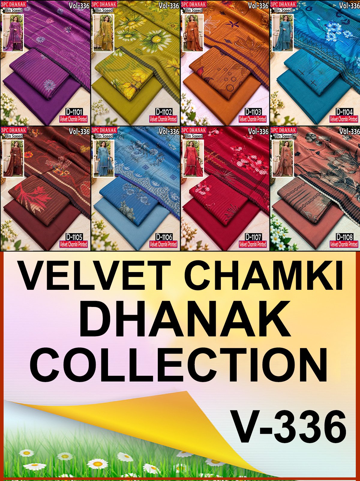 VELVET CHAMKI DHANAK 3PC BIN SAEED DIGITAL PRINTED WINTER VOL-336-Set Of 08 Dresses