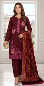 CHAMKI VELVET DHANAK 3PC CHAMBELI SEQUIN BORING EMBROIDEREY PALACHI SHAWL VOL-322-D-1044