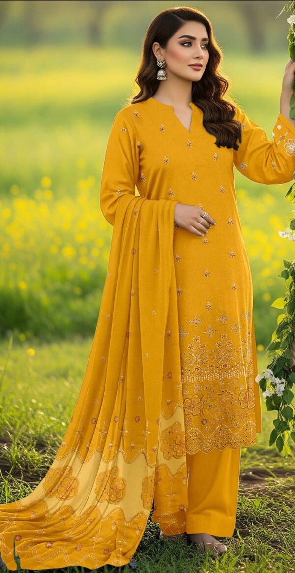 MIX BRANDS 3PC EMBROIDERED DHANAK DESIGNER COLLECTION VOL-03-3492