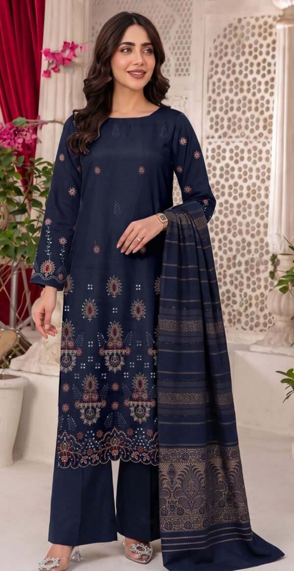 SLUB DHANAK 3PC RUKHAY SUKHAN SEQUIN BORING EMBROIDERED JACQUARD SHAWL VOL-303-D-934