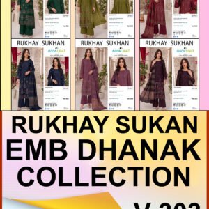 SLUB DHANAK 3PC RUKHAY SUKHAN SEQUIN BORING EMBROIDERED JACQUARD SHAWL VOL-303-Set Of 06 Dresses