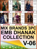 MIX BRANDS 3PC EMBROIDERED DHANAK DESIGNER COLLECTION VOL-06-Set Of 06 Dresses