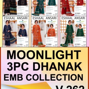 DHANAK 3PC BOARING WORK ESHAAL ANSARI EMBROIDERED SEQUIN DAMAN VOL-262-Set Of 06 Dresses