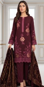CHAMKI VELVET DHANAK 3PC CHAMBELI SEQUIN BORING EMBROIDEREY PALACHI SHAWL VOL-322-D-1041
