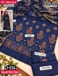 SLUB DHANAK 3PC RUKHAY SUKHAN SEQUIN BORING EMBROIDERED JACQUARD SHAWL VOL-303-Set Of 06 Dresses