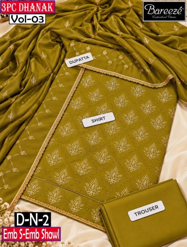 BAREEZE 3PC DHANAK EMBROIDERED DESIGNER COLLECTION VOL-03-D-N-02