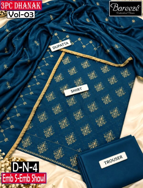 BAREEZE 3PC DHANAK EMBROIDERED DESIGNER COLLECTION VOL-03-Set Of 06 Dresses