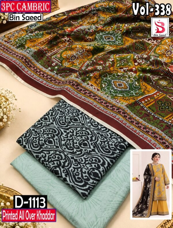 CAMBRIC KHADDAR 3PC BIN SAEED DIGITAL PRINTED WINTER VOL-338-D-1113