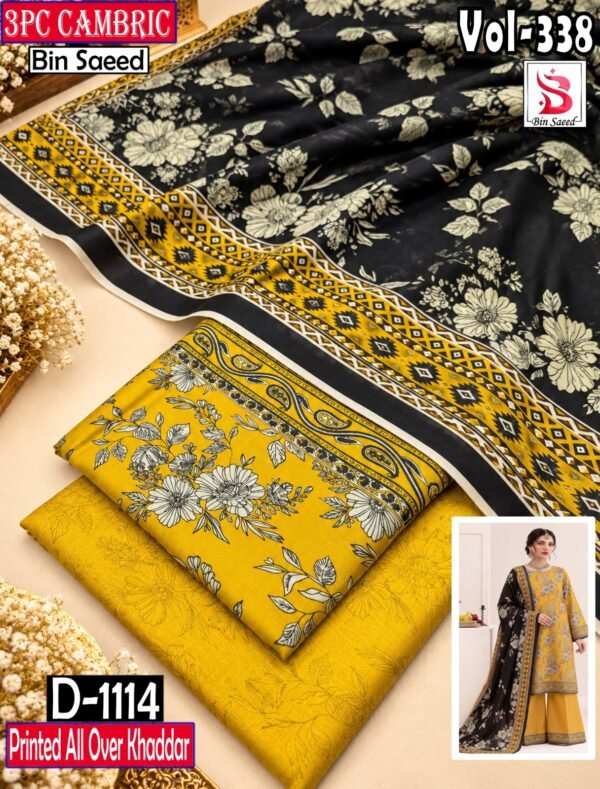 CAMBRIC KHADDAR 3PC BIN SAEED DIGITAL PRINTED WINTER VOL-338-D-1114
