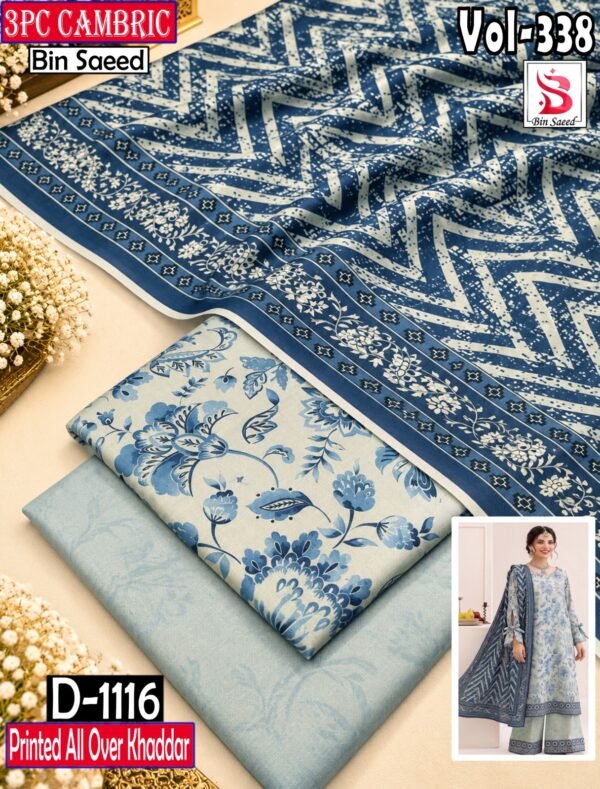CAMBRIC KHADDAR 3PC BIN SAEED DIGITAL PRINTED WINTER VOL-338-D-1116
