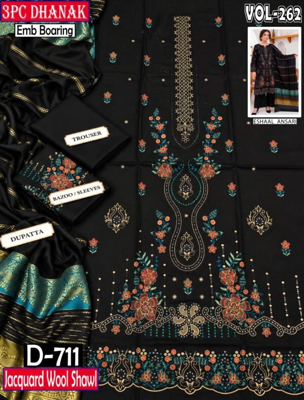 DHANAK 3PC BOARING WORK ESHAAL ANSARI EMBROIDERED SEQUIN DAMAN VOL-262-Set Of 06 Dresses