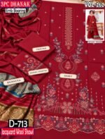 DHANAK 3PC BOARING WORK ESHAAL ANSARI EMBROIDERED SEQUIN DAMAN VOL-262-Set Of 06 Dresses
