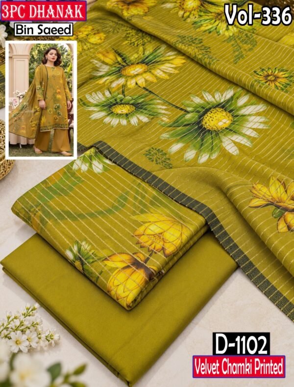 VELVET CHAMKI DHANAK 3PC BIN SAEED DIGITAL PRINTED WINTER VOL-336-D-1102