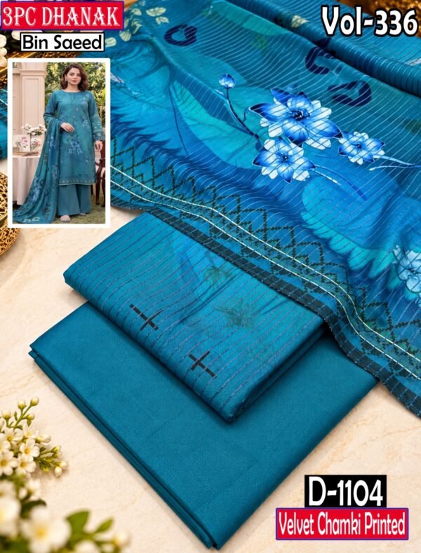 VELVET CHAMKI DHANAK 3PC BIN SAEED DIGITAL PRINTED WINTER VOL-336-D-1104