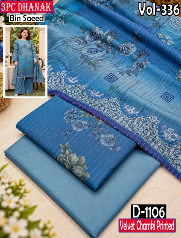 VELVET CHAMKI DHANAK 3PC BIN SAEED DIGITAL PRINTED WINTER VOL-336-D-1106