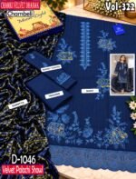 CHAMKI VELVET DHANAK 3PC CHAMBELI SEQUIN BORING EMBROIDEREY PALACHI SHAWL VOL-322-D-1046