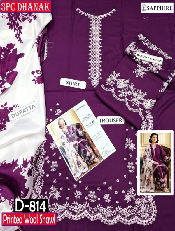 MIX BRANDS 3PC EMBROIDERED DHANAK DESIGNER COLLECTION VOL-06-D#814